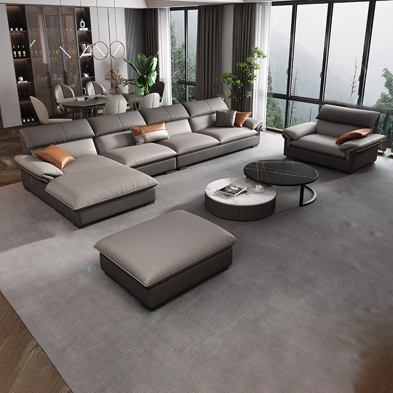 Grey Faux Leather Sectional Sofa Pillow Top Arm Sectional Ottoman Included