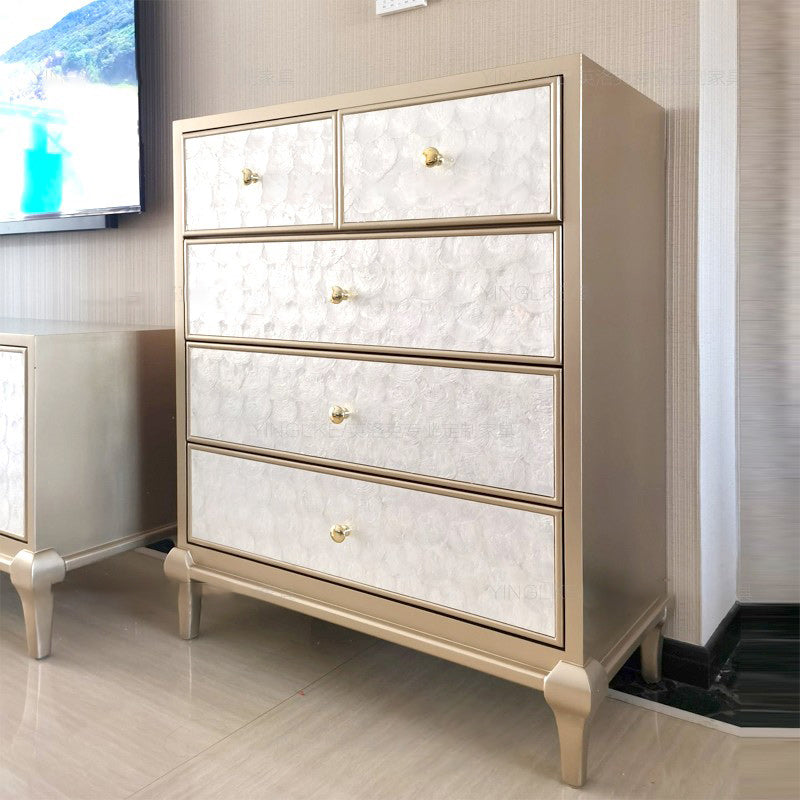 5 Drawers Champagne Storage Chest Glam Vertical Lingerie Chest