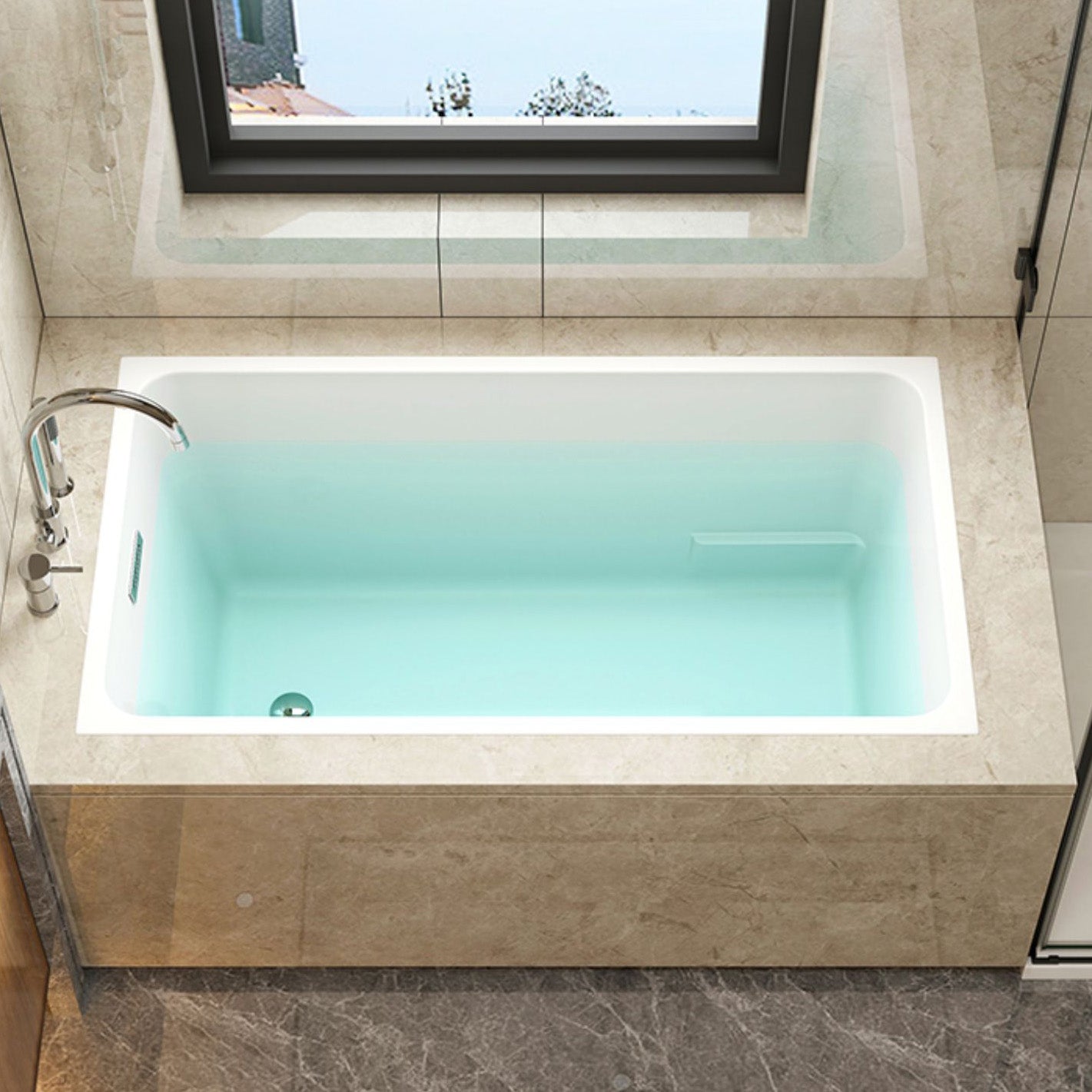 Rectangular Drop-in Acrylic Bathtub White Modern Back to Wall Bathtub (Board not Included)