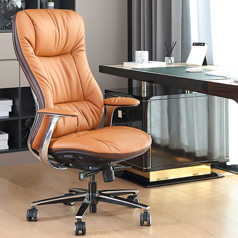 Padded Arms Desk Chair No Distressing Leather Ergonomic Chair with Wheels