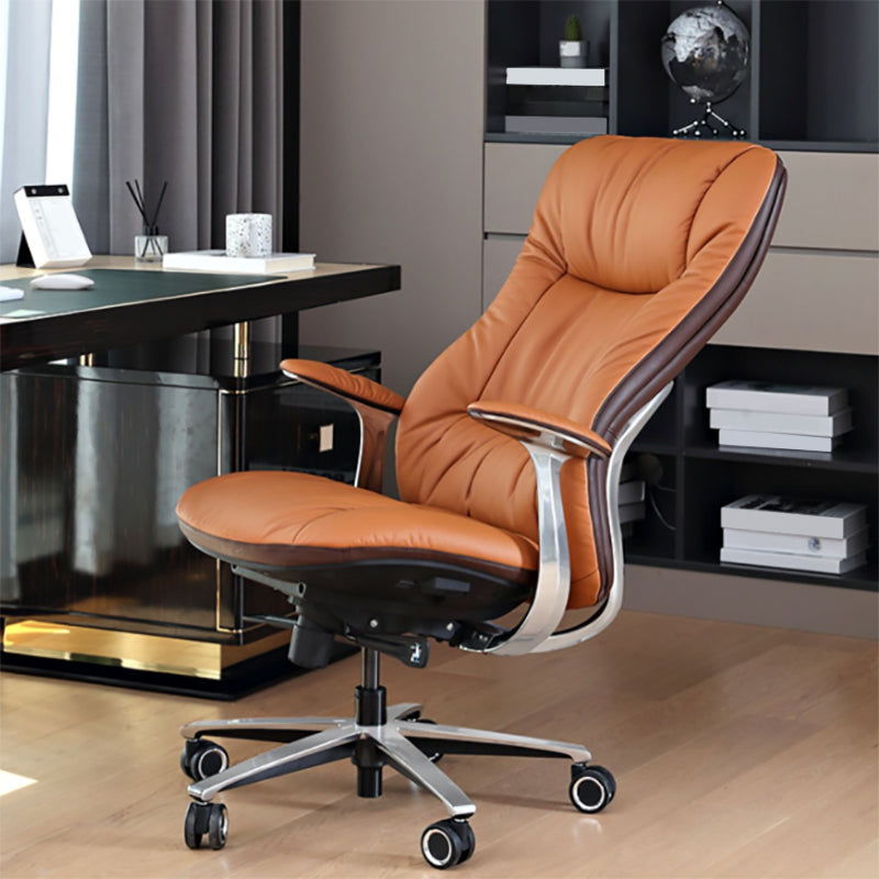 Padded Arms Desk Chair No Distressing Leather Ergonomic Chair with Wheels