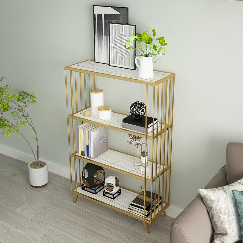 Modern Open Back Standard Bookshelf Wooden Bookcase in Gold for Study Room