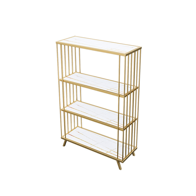 Modern Open Back Standard Bookshelf Wooden Bookcase in Gold for Study Room