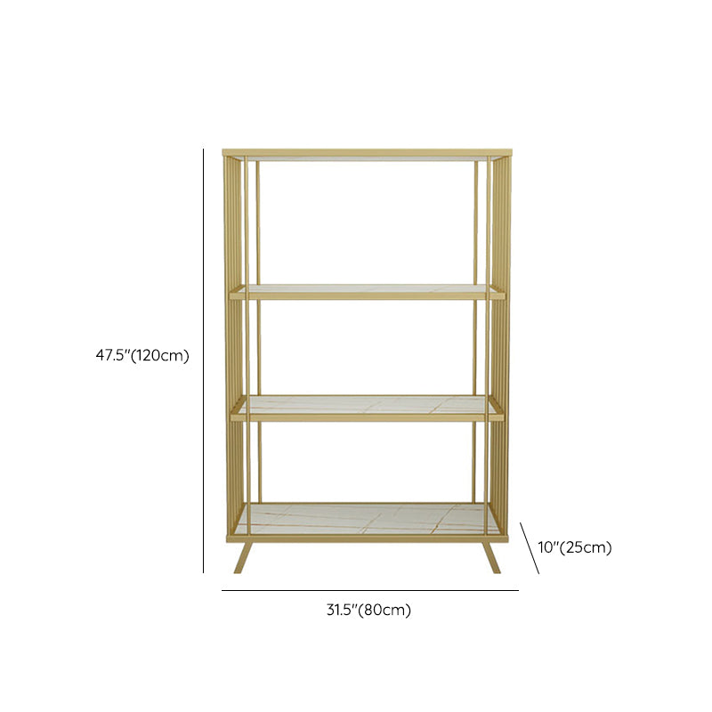 Modern Open Back Standard Bookshelf Wooden Bookcase in Gold for Study Room