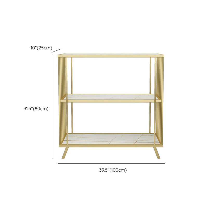 Modern Open Back Standard Bookshelf Wooden Bookcase in Gold for Study Room