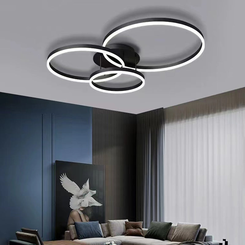 Minimalism Ceiling Light Fixture Circle Flush Mount in Black for Living Room