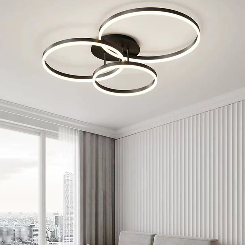 Minimalism Ceiling Light Fixture Circle Flush Mount in Black for Living Room