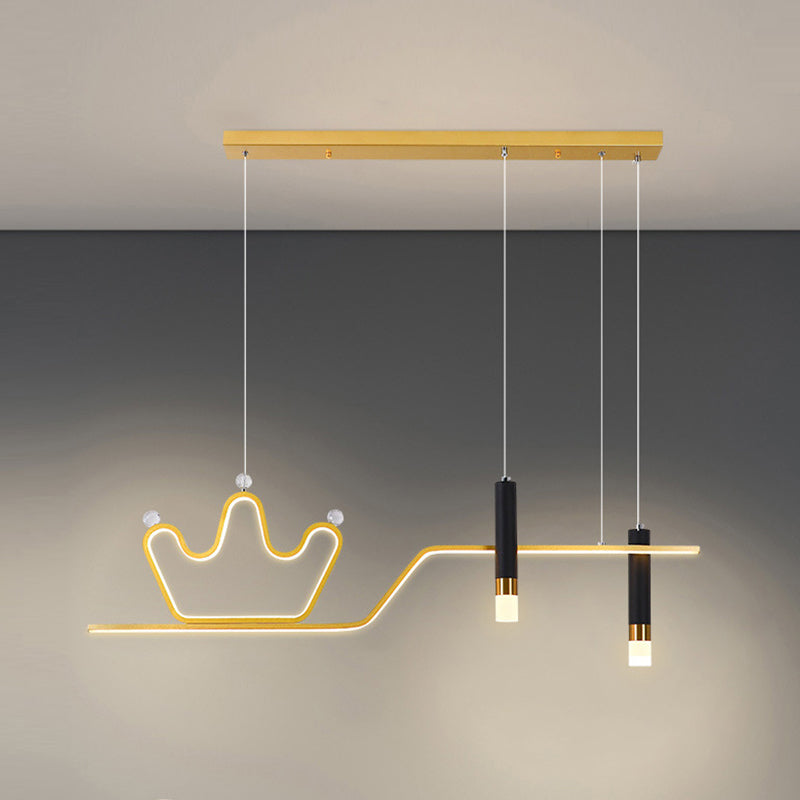 Post Modern LED Pendant Ceiling Fixture in Black / Gold Metal Linear Kitchen Island Light
