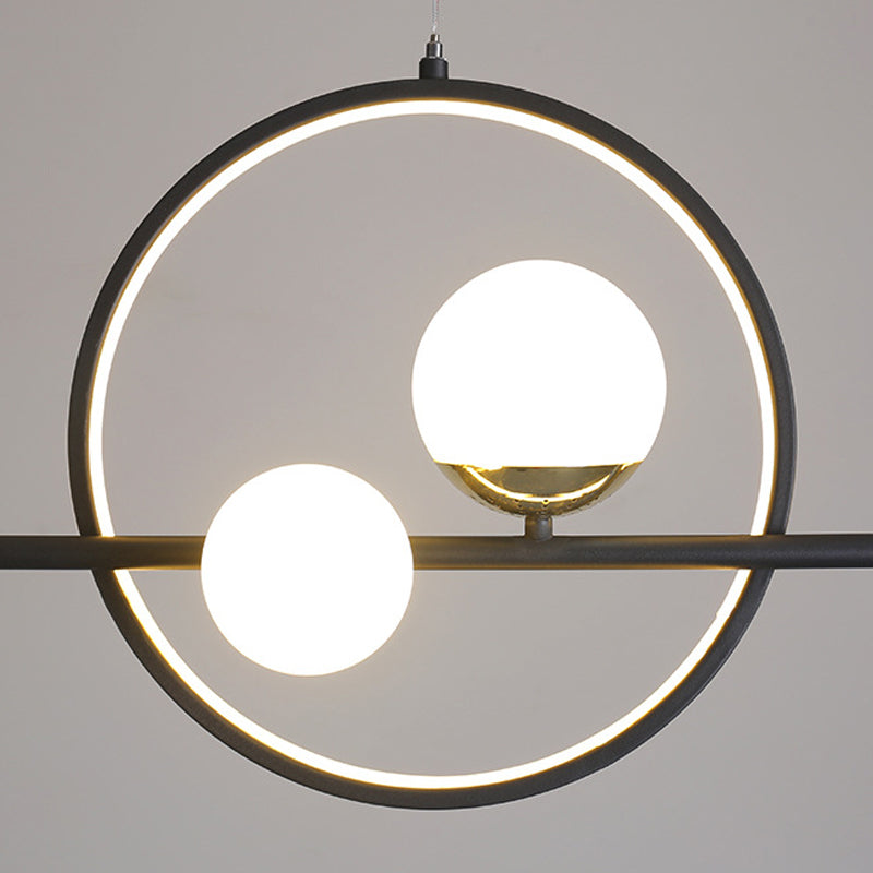 Modern Kitchen Island Fixture 6 - Head Metal and Glass Ceiling Pendant Lighting in Black