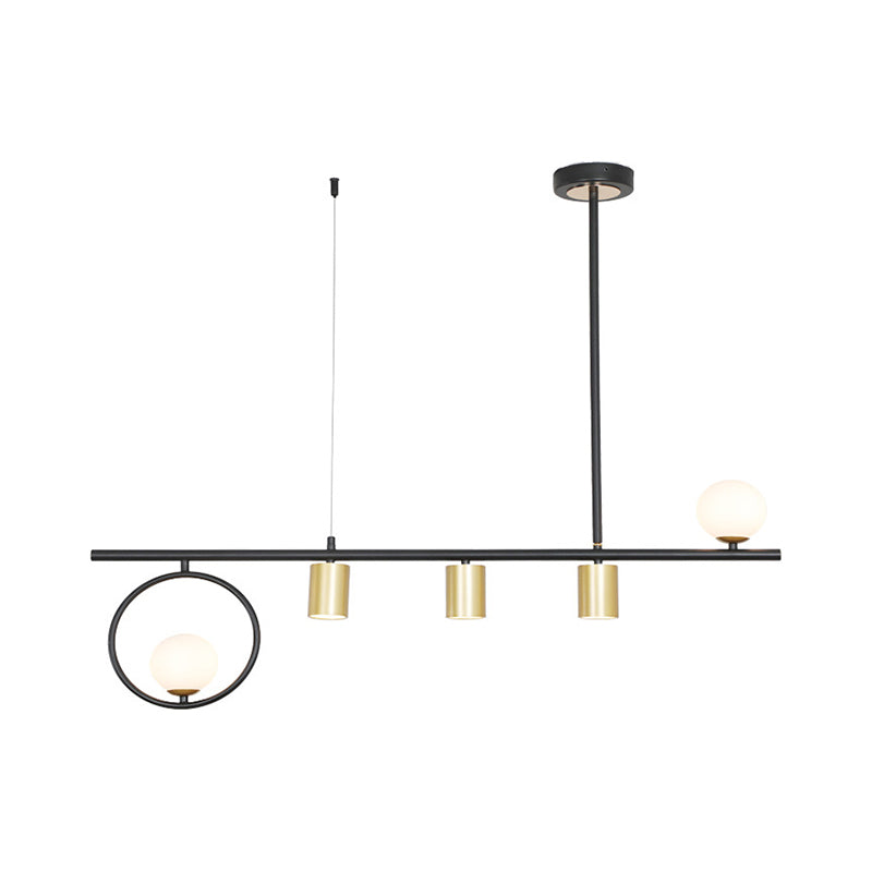 5 / 6 Light Ceiling Pendant in Black / Gold Finish Metal and Glass Kitchen Island Fixture