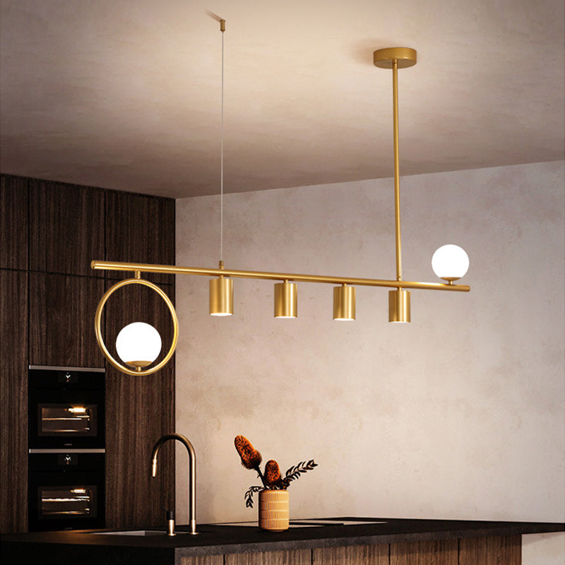 5 / 6 Light Ceiling Pendant in Black / Gold Finish Metal and Glass Kitchen Island Fixture
