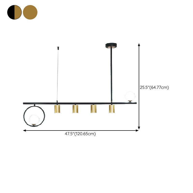 5 / 6 Light Ceiling Pendant in Black / Gold Finish Metal and Glass Kitchen Island Fixture