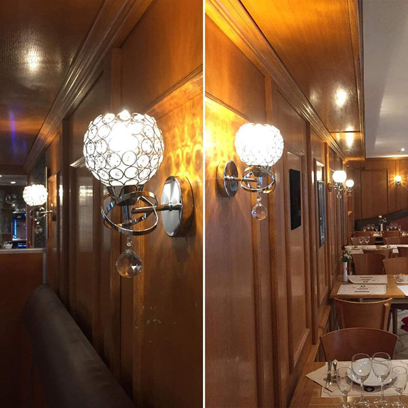 Globe Wall Light Modern Crystal 1 Light Wall Mount Lighting for Bedroom