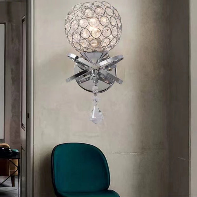 Globe Wall Light Modern Crystal 1 Light Wall Mount Lighting for Bedroom
