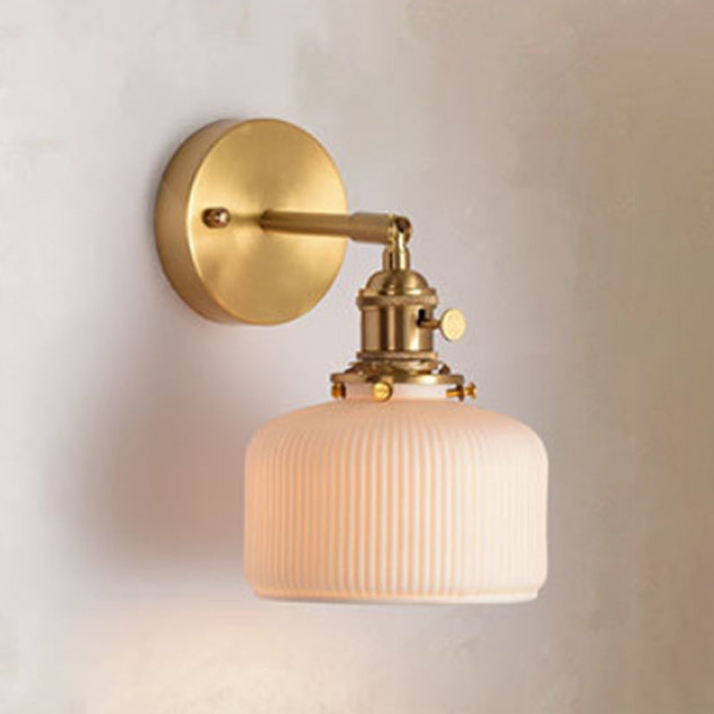 White Modern Metal Wall Sconce Geometric Shape Vanity Lamp with Ceramic Shade for Bathroom