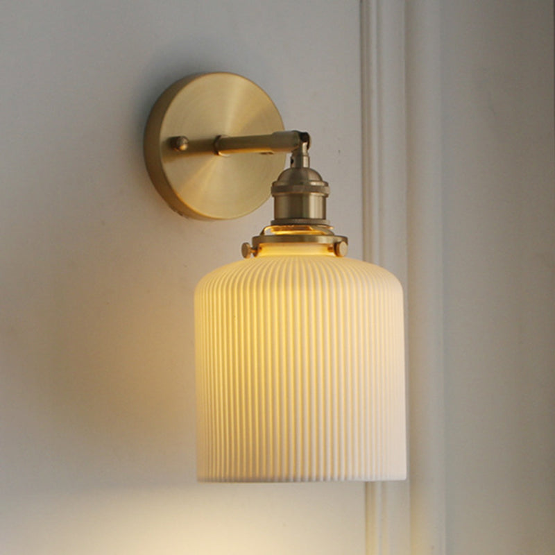 White Modern Metal Wall Sconce Geometric Shape Vanity Lamp with Ceramic Shade for Bathroom