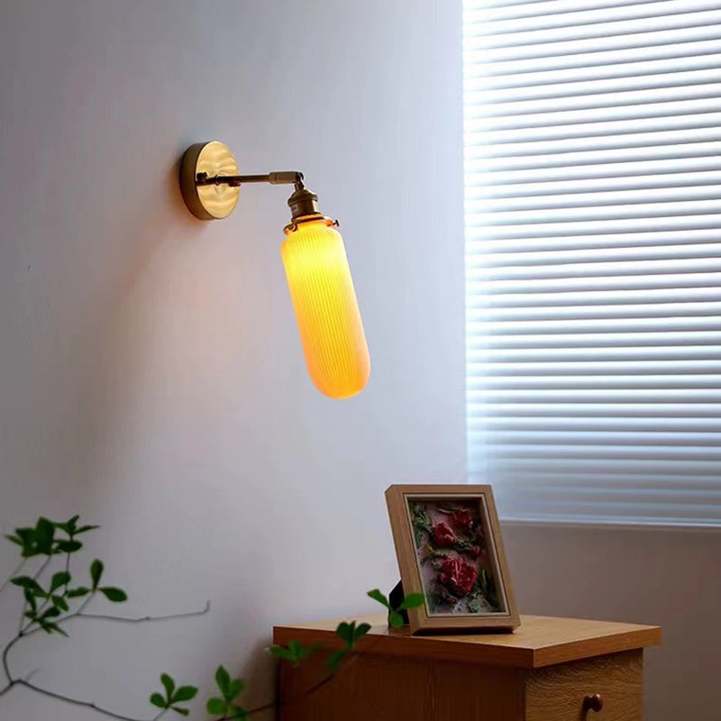 White Modern Metal Wall Sconce Geometric Shape Vanity Lamp with Ceramic Shade for Bathroom