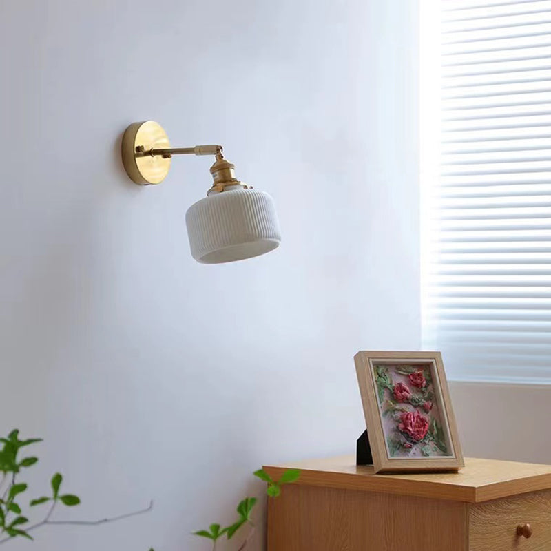 White Modern Metal Wall Sconce Geometric Shape Vanity Lamp with Ceramic Shade for Bathroom