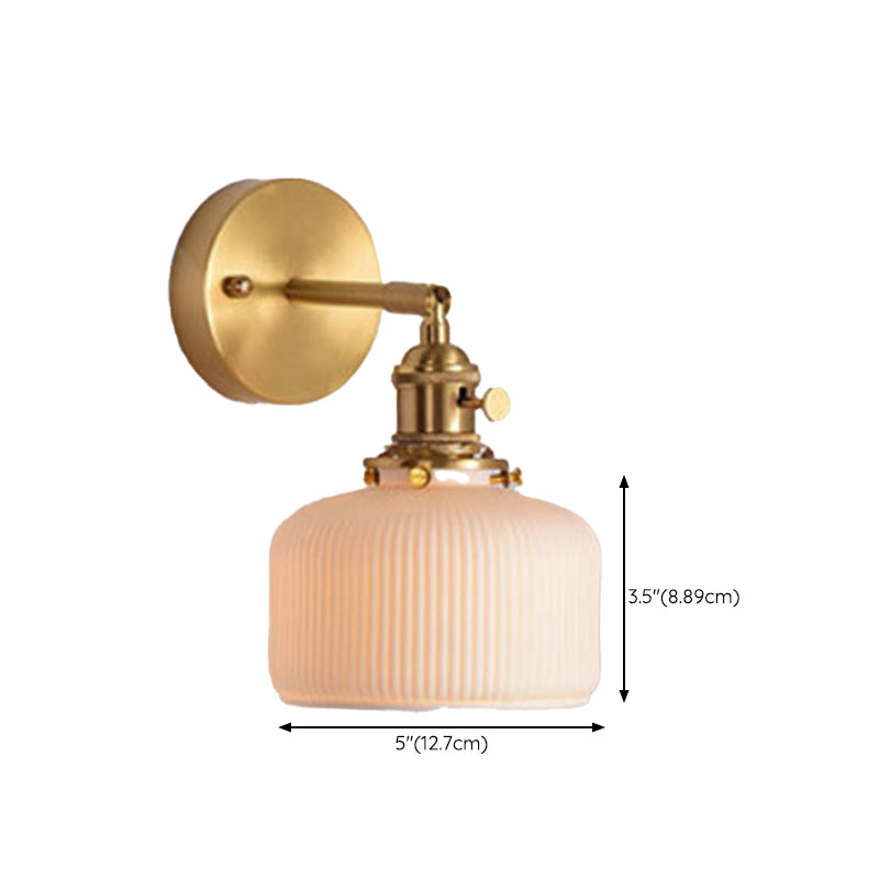 White Modern Metal Wall Sconce Geometric Shape Vanity Lamp with Ceramic Shade for Bathroom