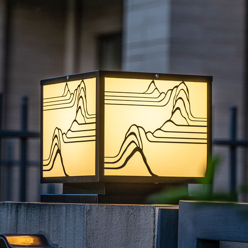 Square Shape Metal Waterproof Pillar Lamp Modern 1-Light Outdoor Lights in Black
