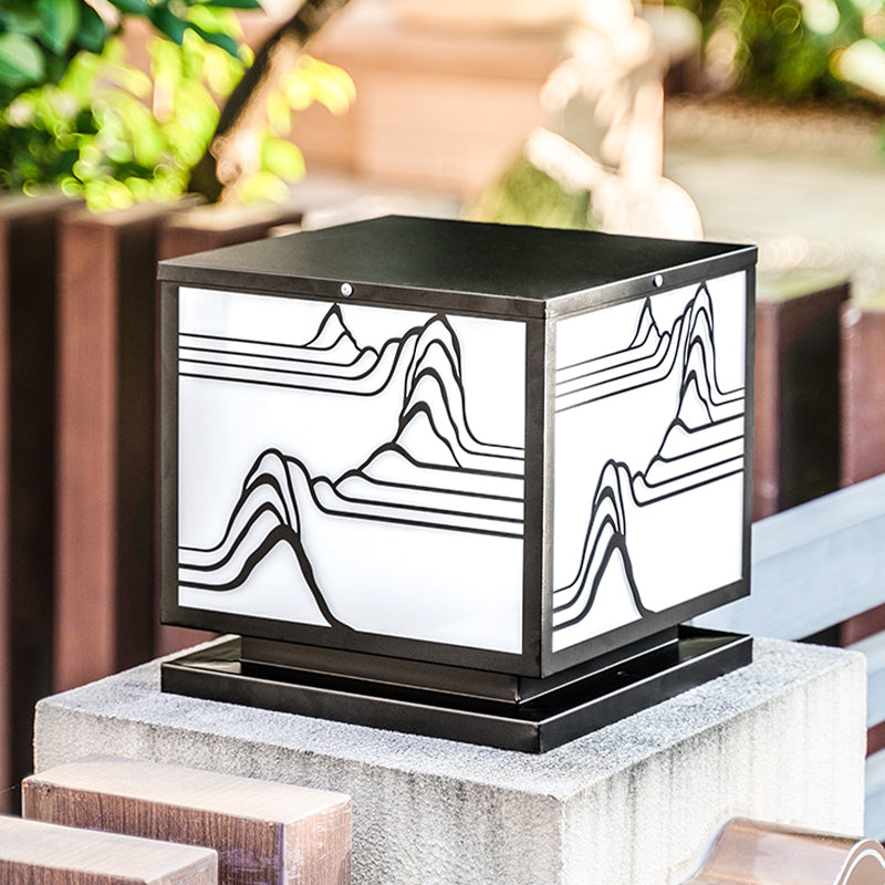 Square Shape Metal Waterproof Pillar Lamp Modern 1-Light Outdoor Lights in Black