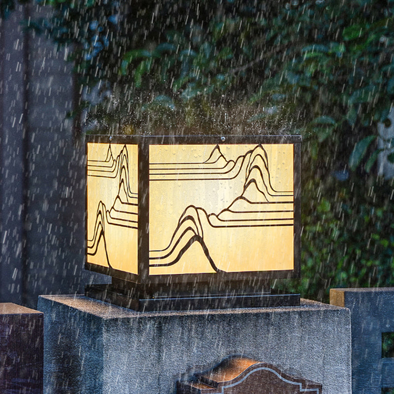 Square Shape Metal Waterproof Pillar Lamp Modern 1-Light Outdoor Lights in Black