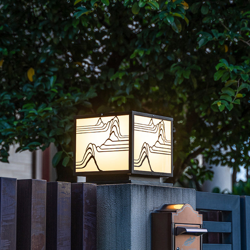 Square Shape Metal Waterproof Pillar Lamp Modern 1-Light Outdoor Lights in Black