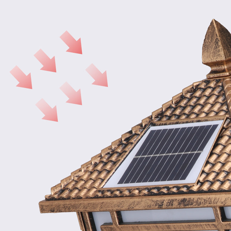 Contemporary LED Pillar Light Golden Solar Lighting Fixture for Garden