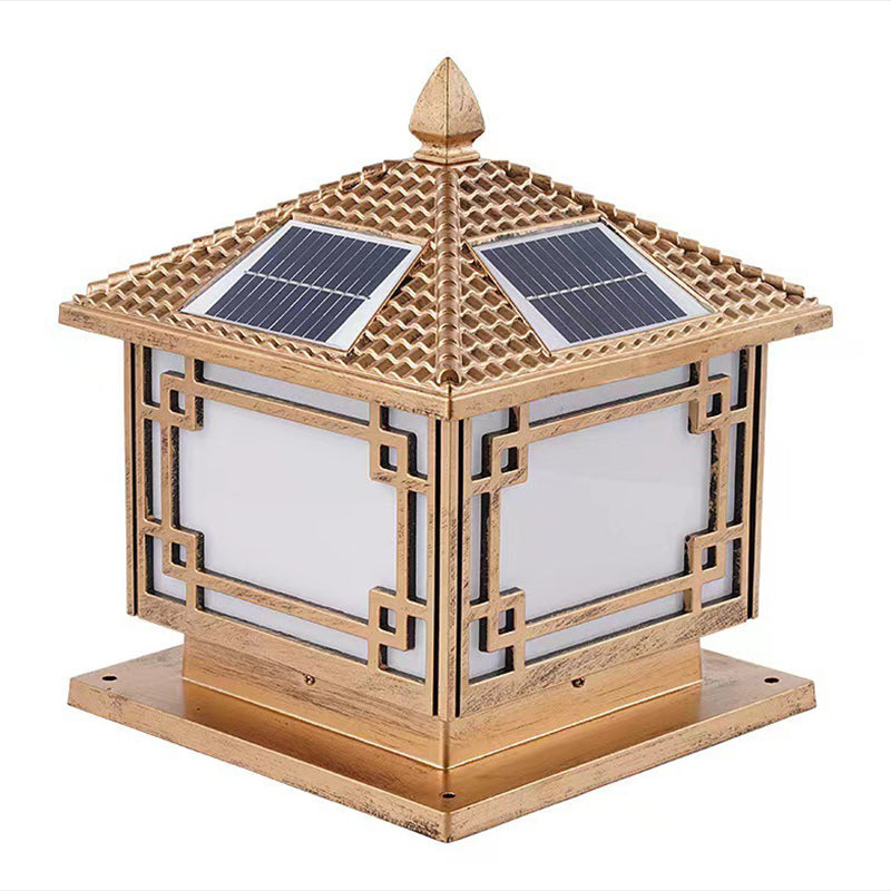 Contemporary LED Pillar Light Golden Solar Lighting Fixture for Garden