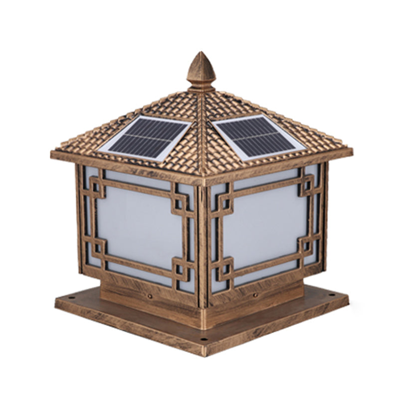 Contemporary LED Pillar Light Golden Solar Lighting Fixture for Garden