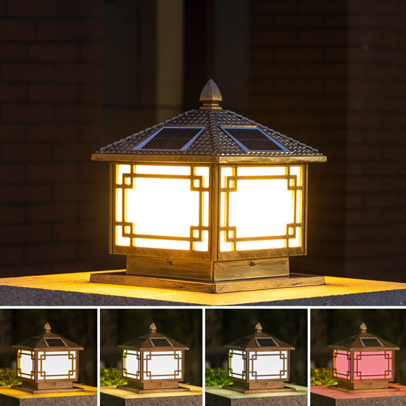 Contemporary LED Pillar Light Golden Solar Lighting Fixture for Garden