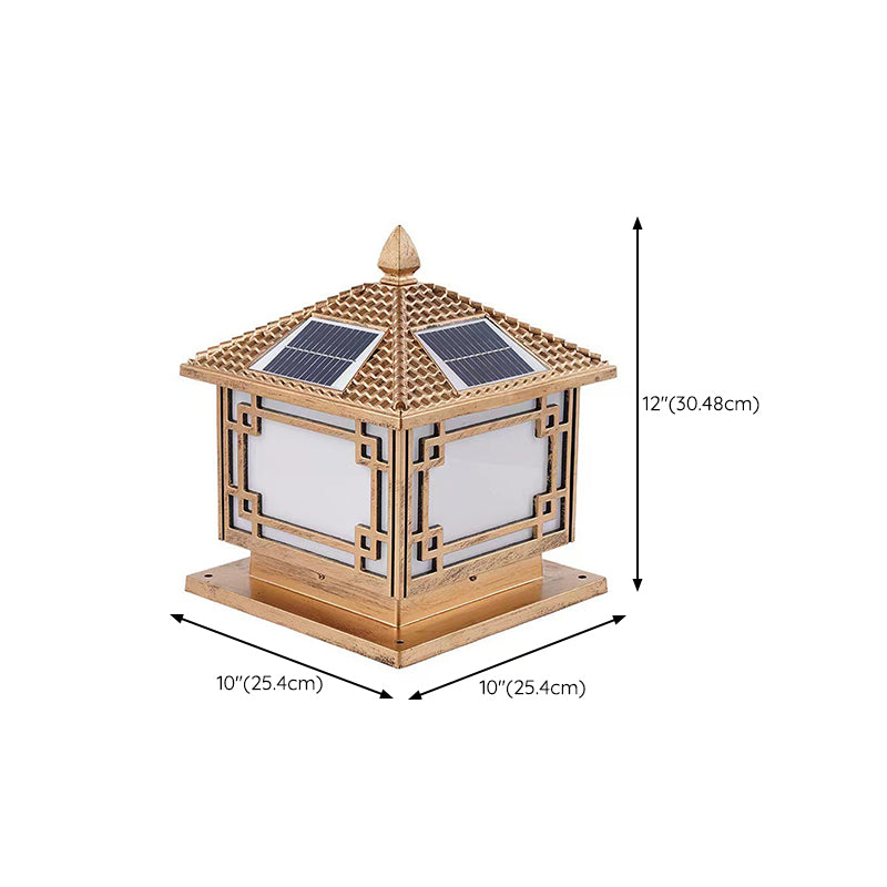 Contemporary LED Pillar Light Golden Solar Lighting Fixture for Garden