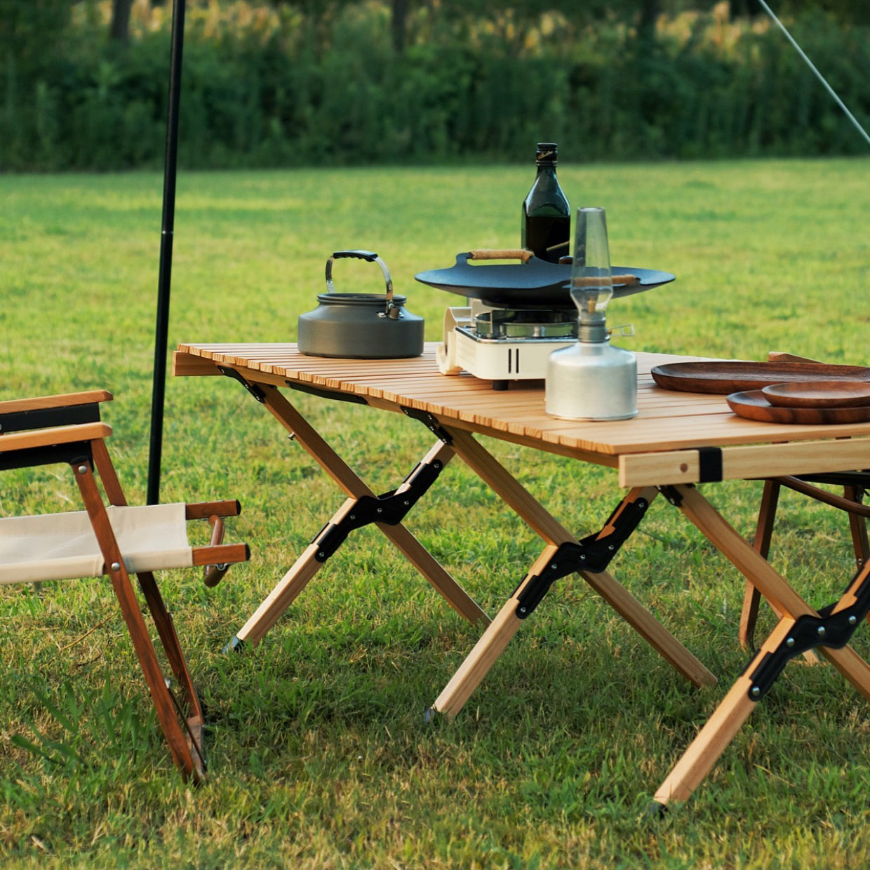 Industrial Pine Solid Wood Camping Table Rectangle Removable Camping Table