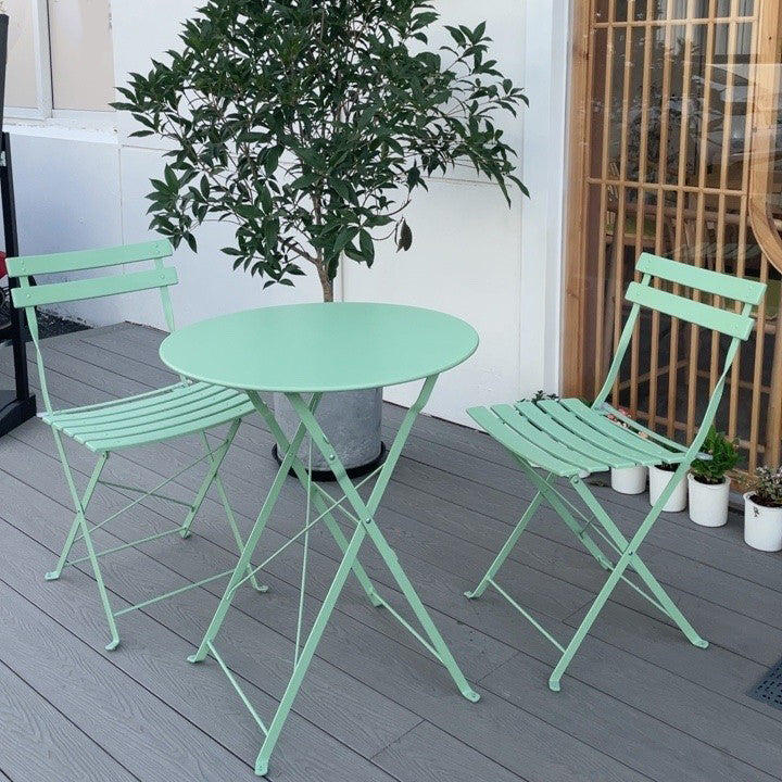 Boho Style Dining Set Metal Round 3 Pieces Patio Dining Table Set