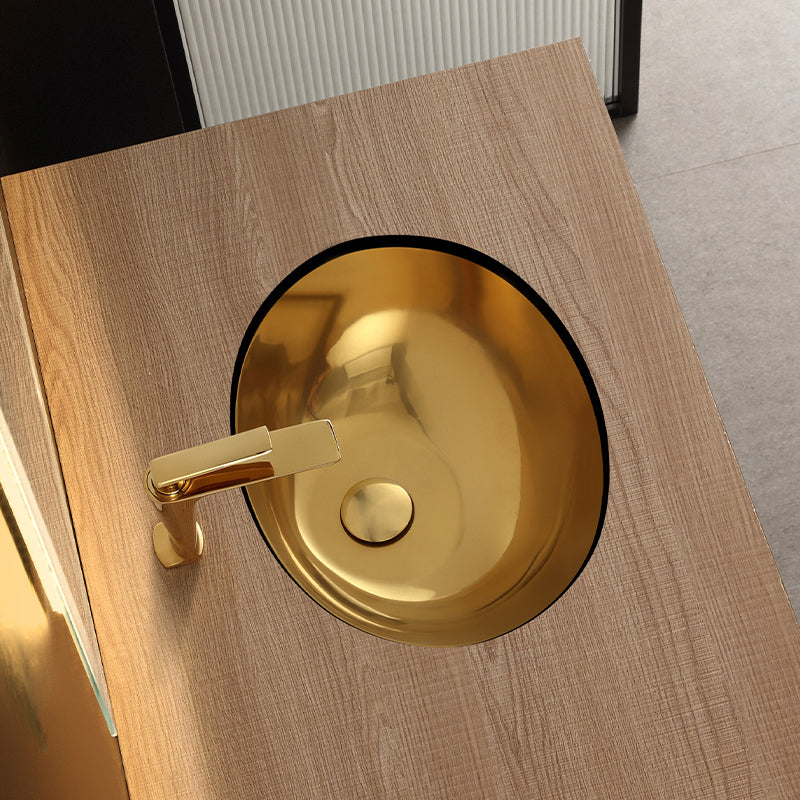 Oval Undermount Bathroom Sink Stainless Steel Shut-Off Valve Included Bathroom Sink