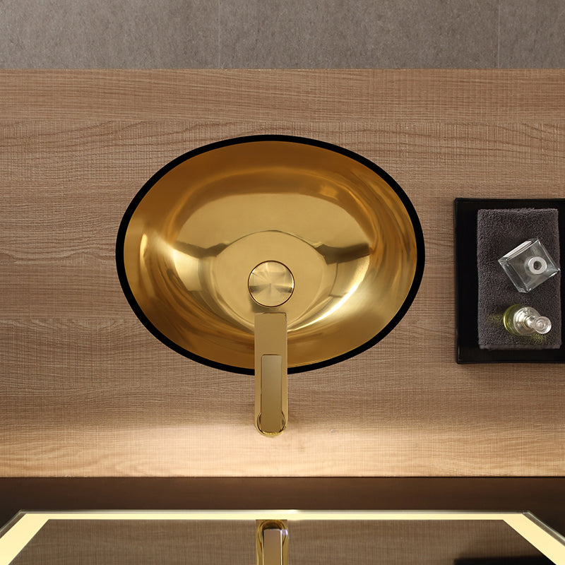Oval Undermount Bathroom Sink Stainless Steel Shut-Off Valve Included Bathroom Sink