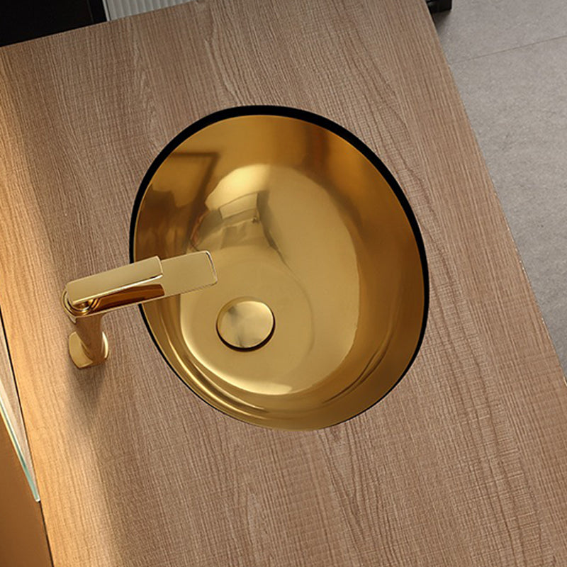 Oval Undermount Bathroom Sink Stainless Steel Shut-Off Valve Included Bathroom Sink
