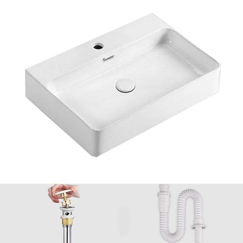 Modern Style Rectangular Vessel Sink with 1-Faucet Hole Porcelain Wash Stand