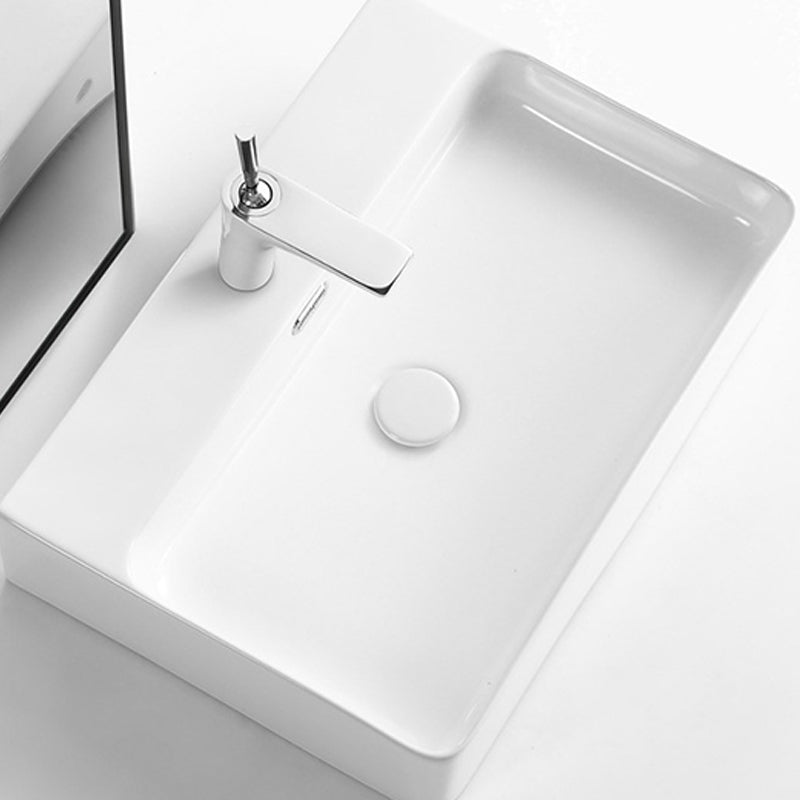Modern Style Rectangular Vessel Sink with 1-Faucet Hole Porcelain Wash Stand