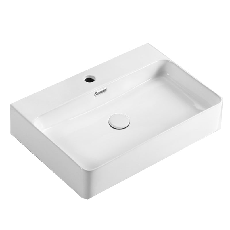 Modern Style Rectangular Vessel Sink with 1-Faucet Hole Porcelain Wash Stand