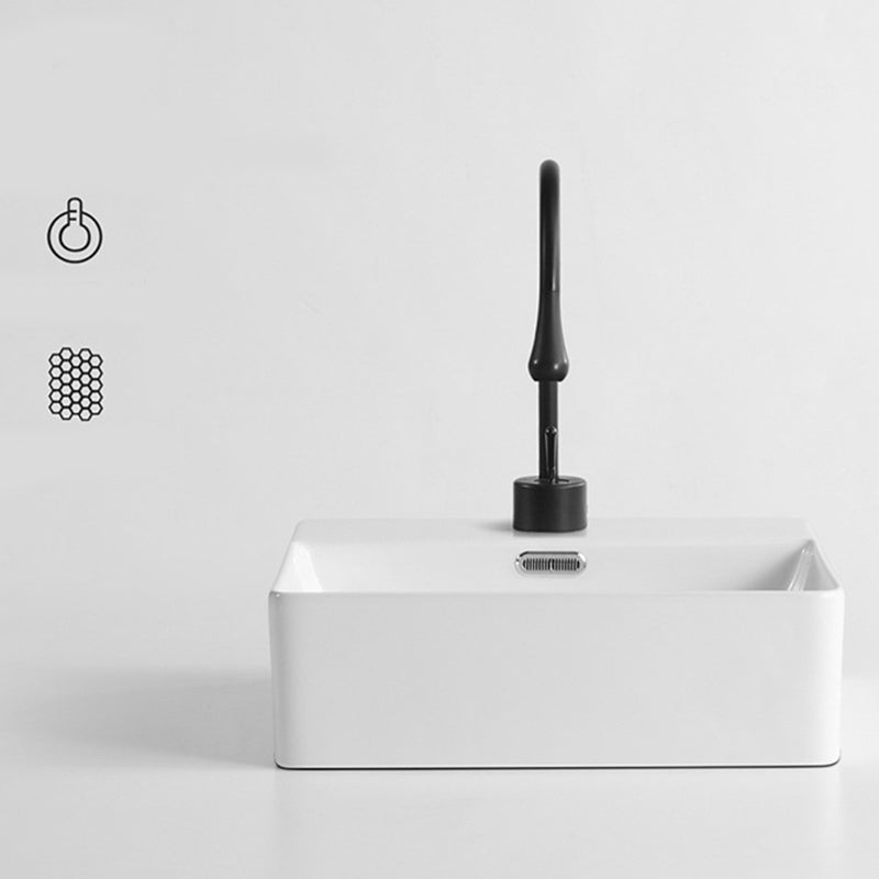 Modern Style Rectangular Vessel Sink with 1-Faucet Hole Porcelain Wash Stand