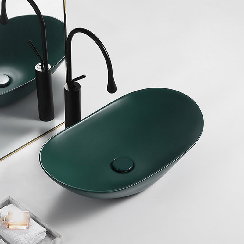 Modern Vessel Lavatory Sink Oval Porcelain with Faucet Vessel Sink