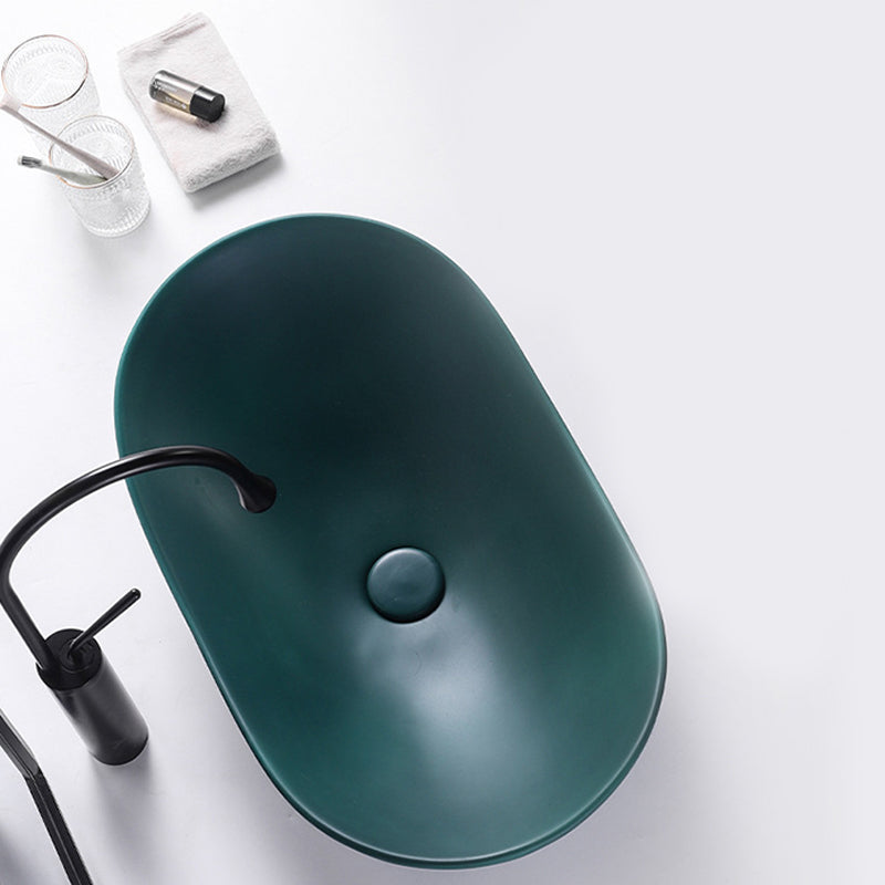 Modern Vessel Lavatory Sink Oval Porcelain with Faucet Vessel Sink