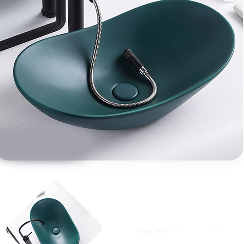 Modern Vessel Lavatory Sink Oval Porcelain with Faucet Vessel Sink