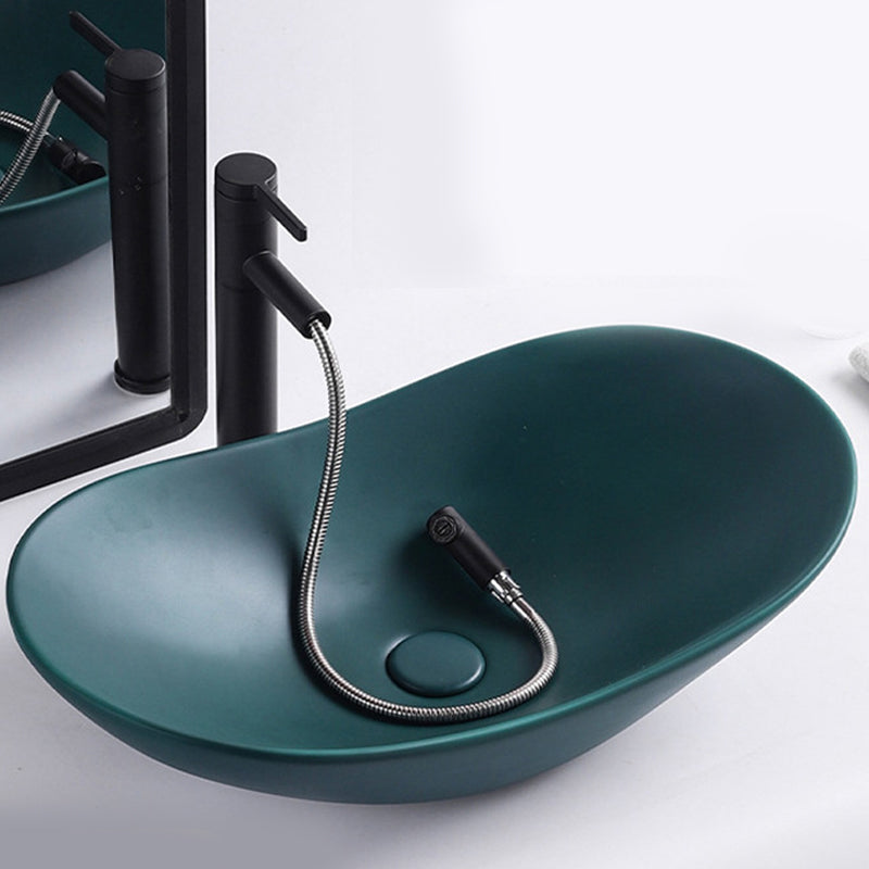 Modern Vessel Lavatory Sink Oval Porcelain with Faucet Vessel Sink