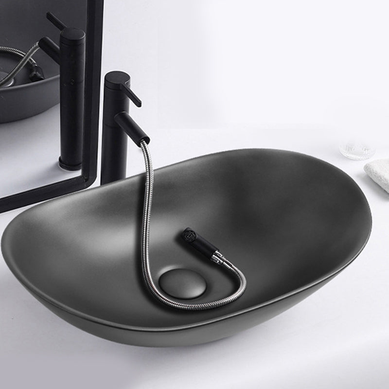 Modern Vessel Lavatory Sink Oval Porcelain with Faucet Vessel Sink