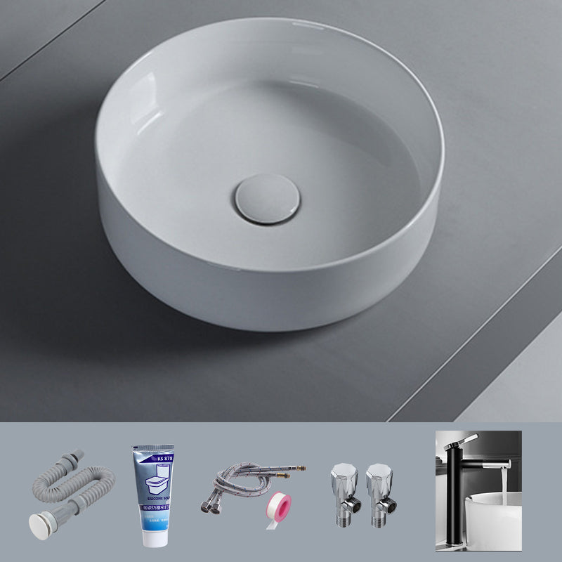 Modern White Vessel Sink Porcelain Shut-Off Valve Included Bathroom Sink