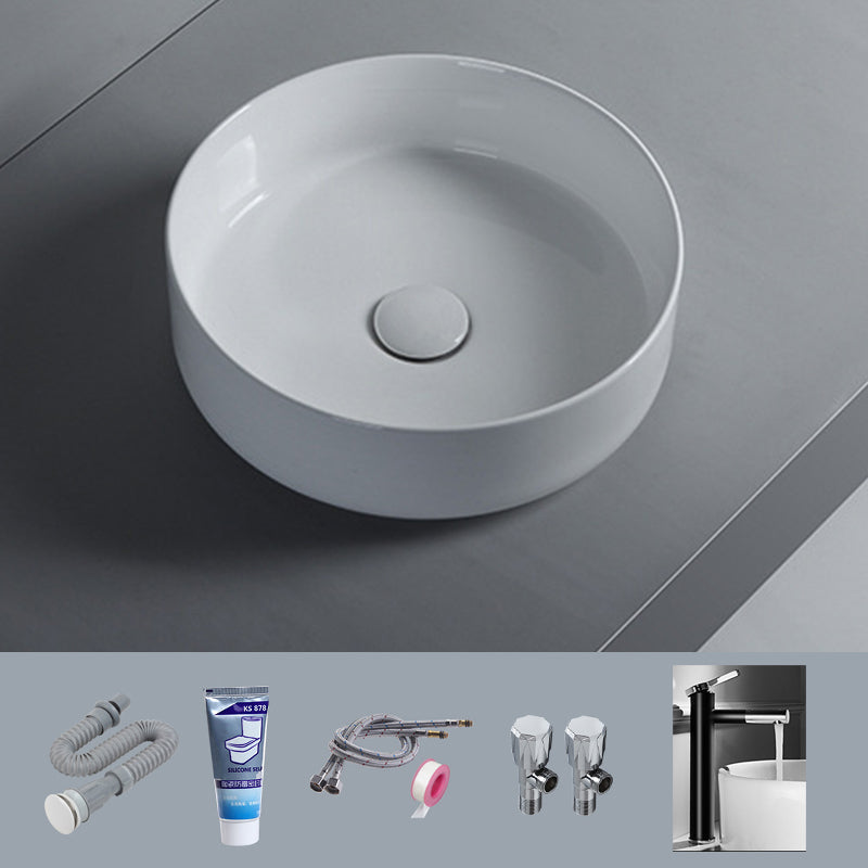 Modern White Vessel Sink Porcelain Shut-Off Valve Included Bathroom Sink