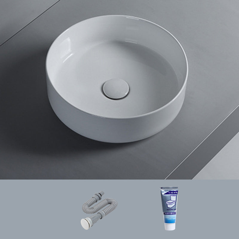 Modern White Vessel Sink Porcelain Shut-Off Valve Included Bathroom Sink