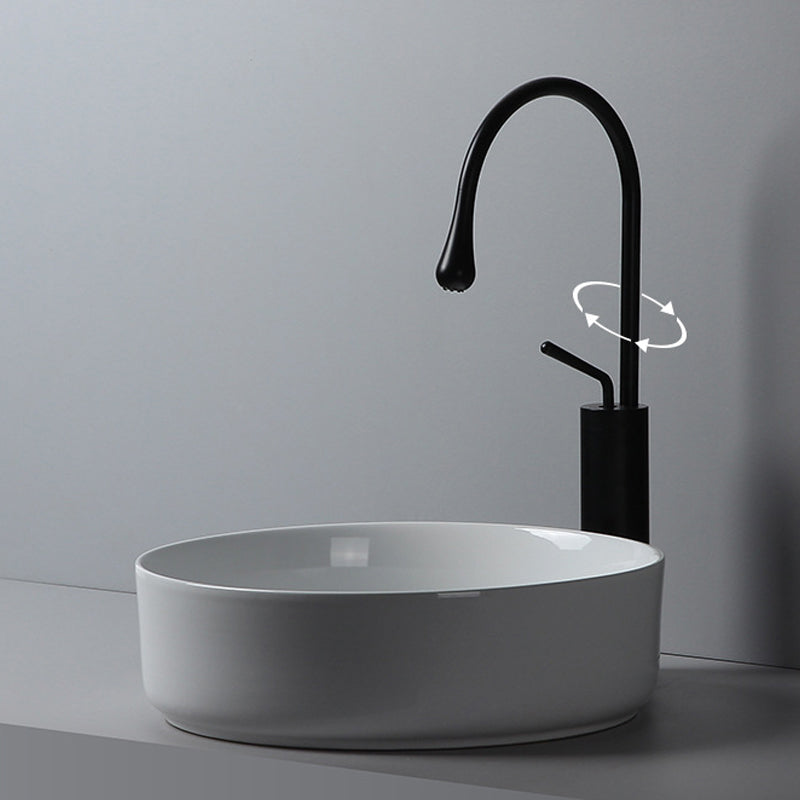 Modern White Vessel Sink Porcelain Shut-Off Valve Included Bathroom Sink
